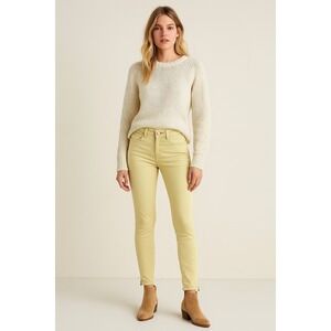 Free People Yellow Skinny Jeans W26 Split Hem Herringbone Stretch Casual Pants